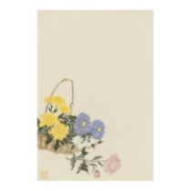 Chinese School (mid-20th century) Flower basket with chrysanthemum Painted with ink and colour ...
