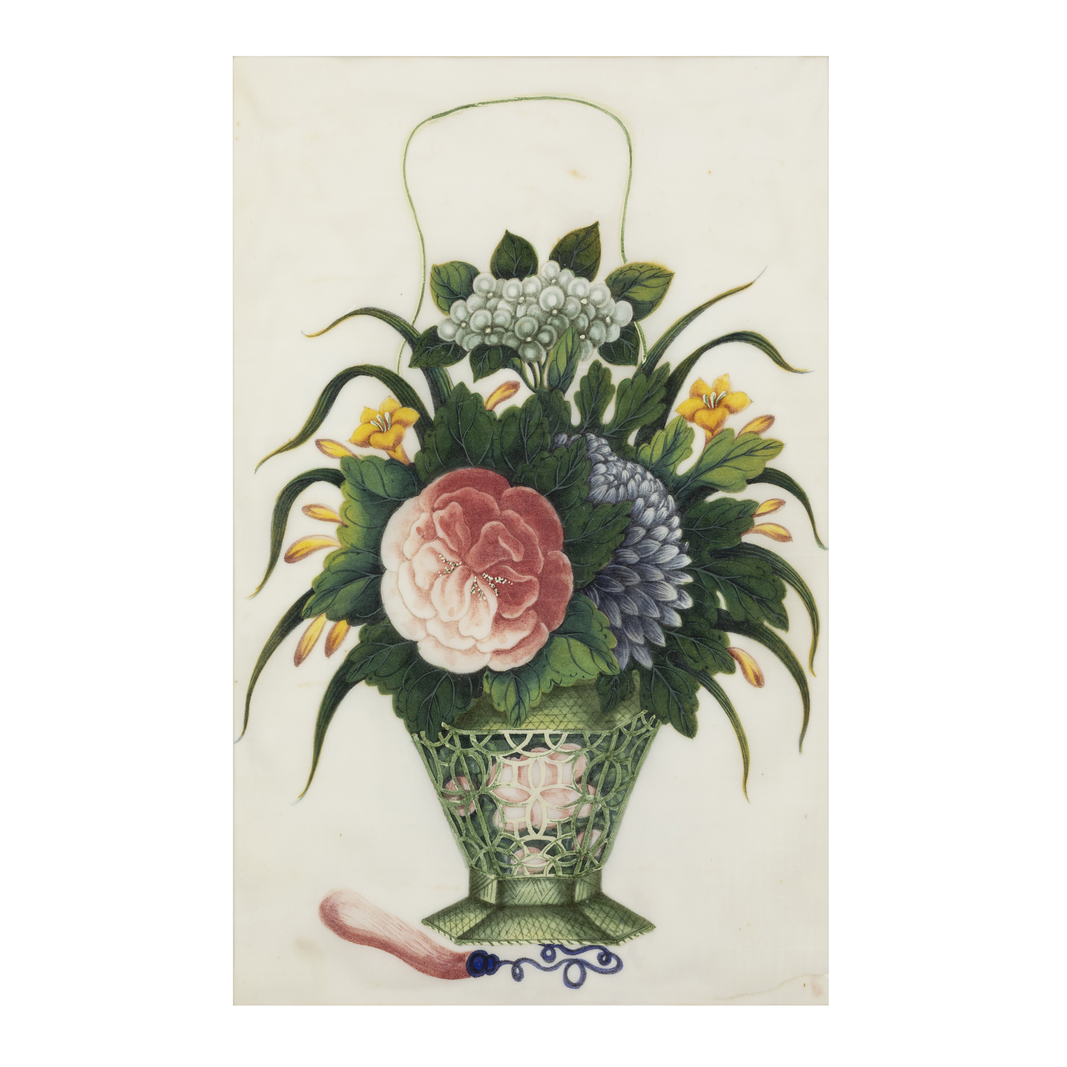 Chinese Guangdong (Canton) Export School, 19th century 'Baskets of flowers' Gouache on pith pap... - Image 3 of 3