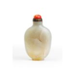 A Chinese pale green jade 'crane and deer' snuff bottle Late Qing Dynasty Lightly incised to on...
