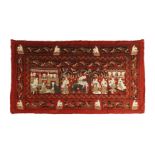 A large Burmese stitched felt hanging Early 20th century The central panel with a figure atop a...