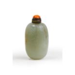 A Chinese carved 'melon' pebble-form snuff bottle Qing dynasty, 19th century The pale green peb...