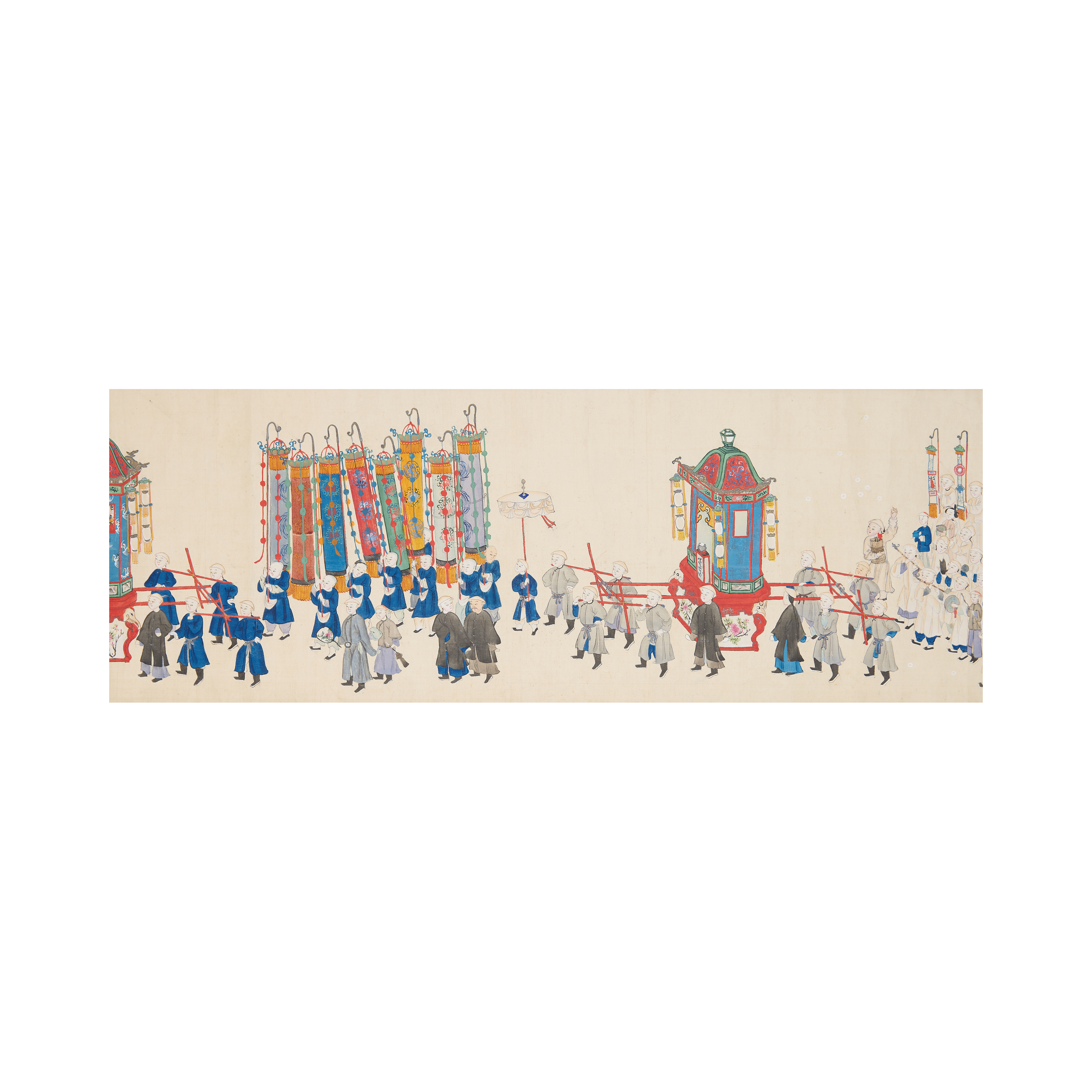 After Xue Ji (649 - 713) 'Procession' Ink and colour on silk, mounted as handscroll, 321cm x 25... - Image 6 of 8