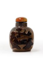 A large Chinese carved agate 'scholars' snuff bottle Late Qing dynasty The well-hollowed bottle...