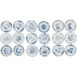 Eighteen Chinese various blue and white export dishes with floral decoration Qing dynasty, Kangx...