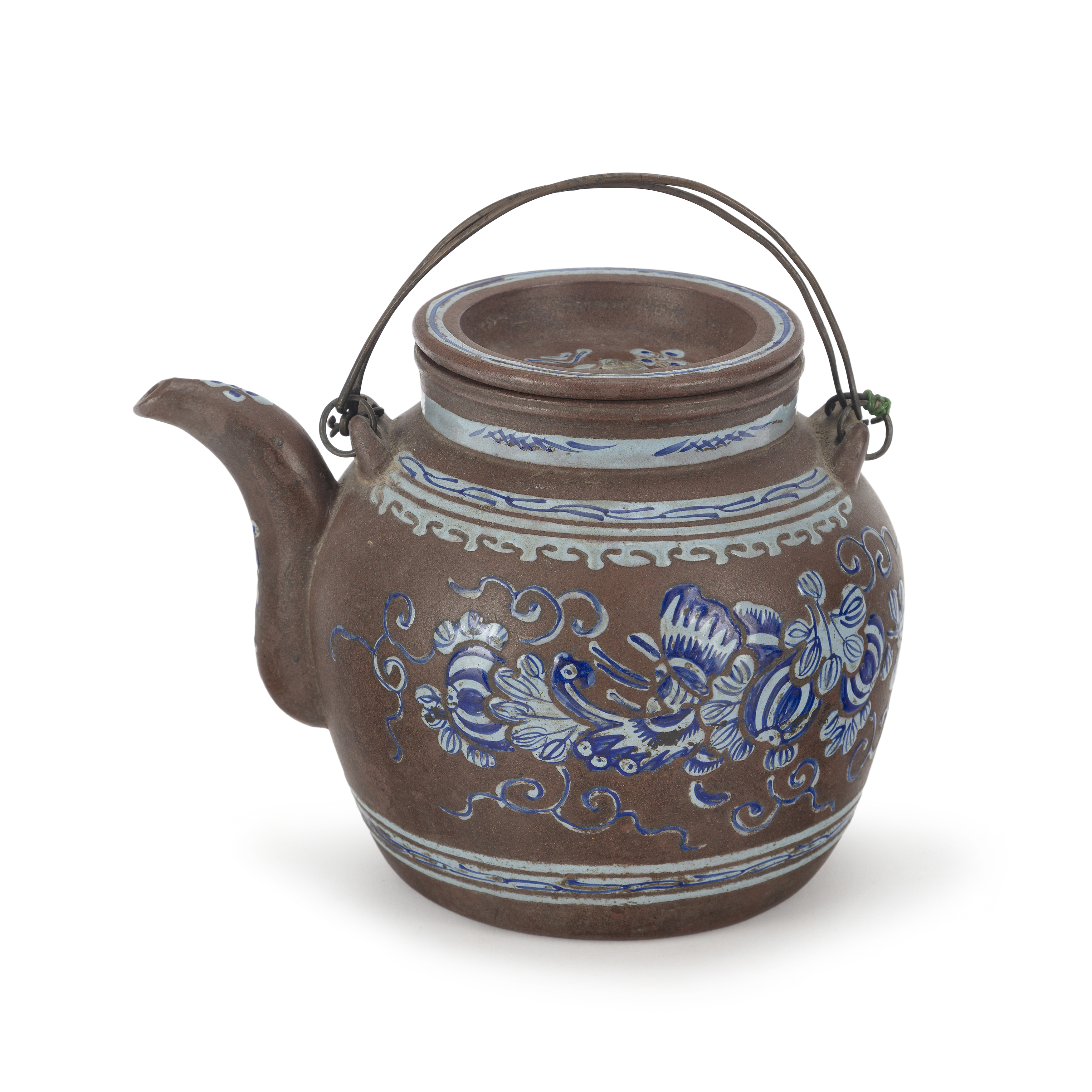 A Chinese Yixing and enamel teapot and cover Late Qing / Republic period Enamelled tall around ...