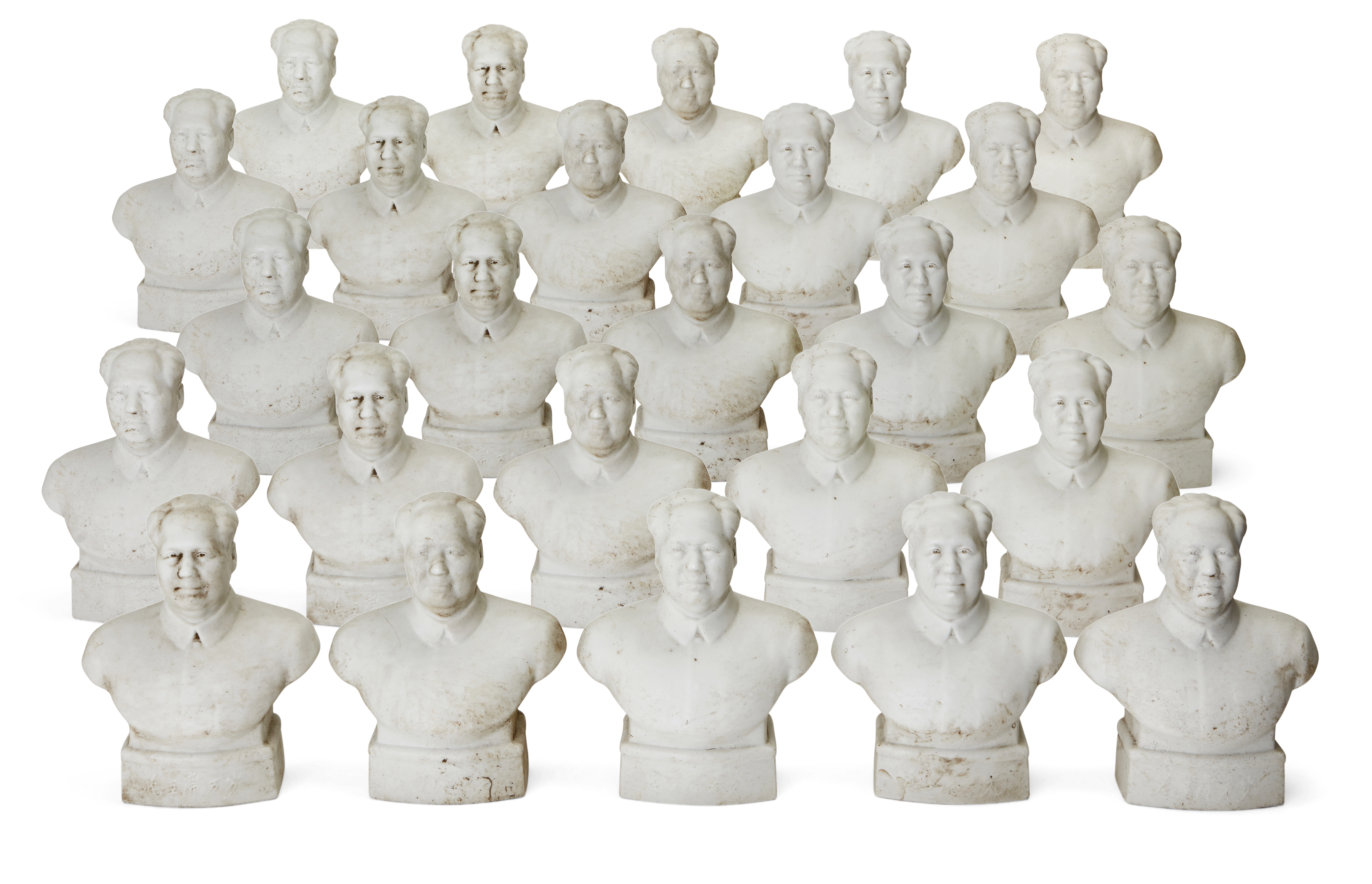 A set of twenty-five Chinese bisque porcelain busts of Mao Zedong circa 1966-67 Each inscribed ...