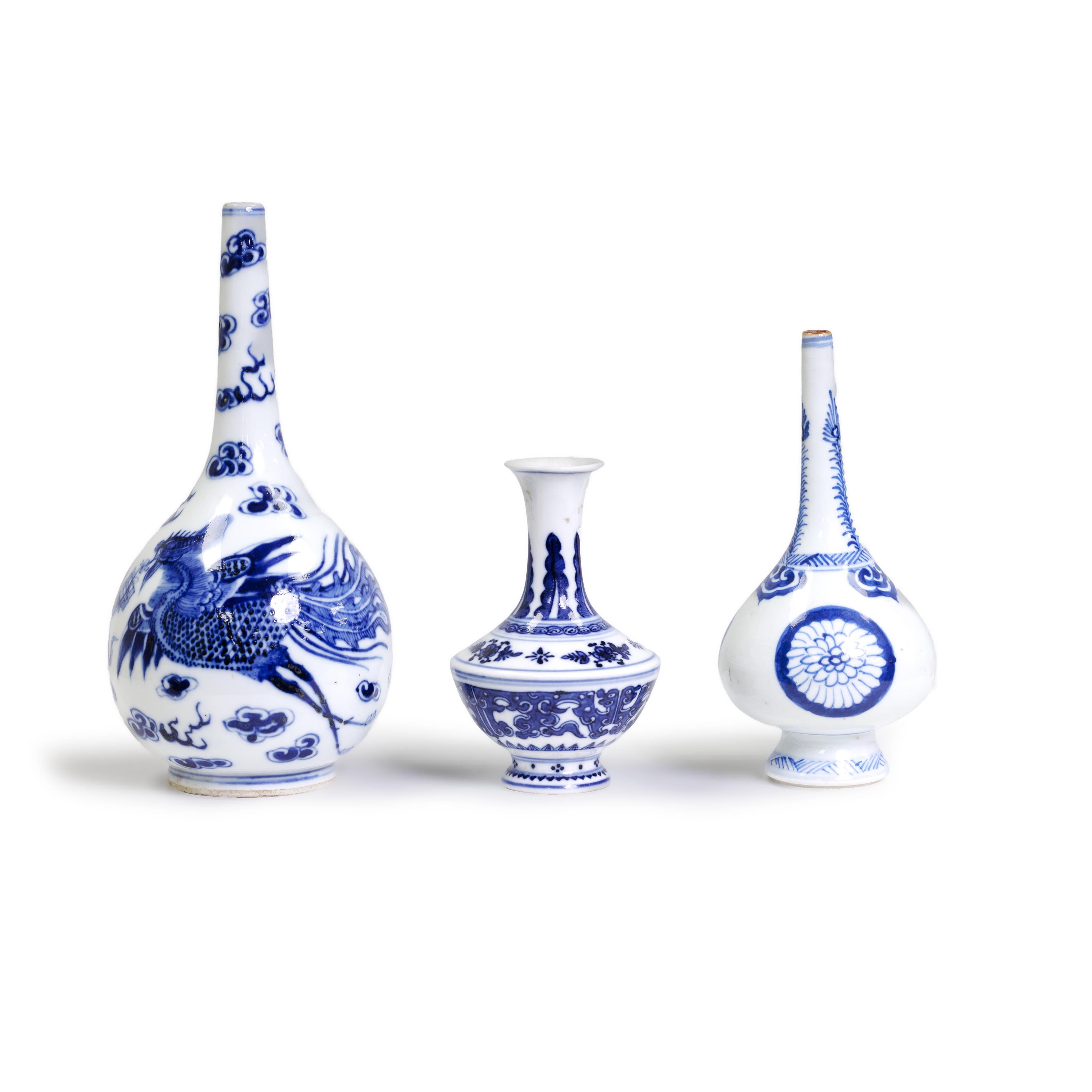 A group of three Chinese blue and white vases Qing dynasty, 18th century - 20th century Compris...