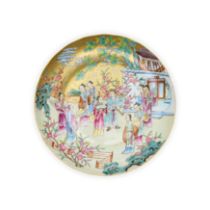A Chinese gilt famille rose' figurative' dish Qing dynasty, 19th century Painted elaborately to...