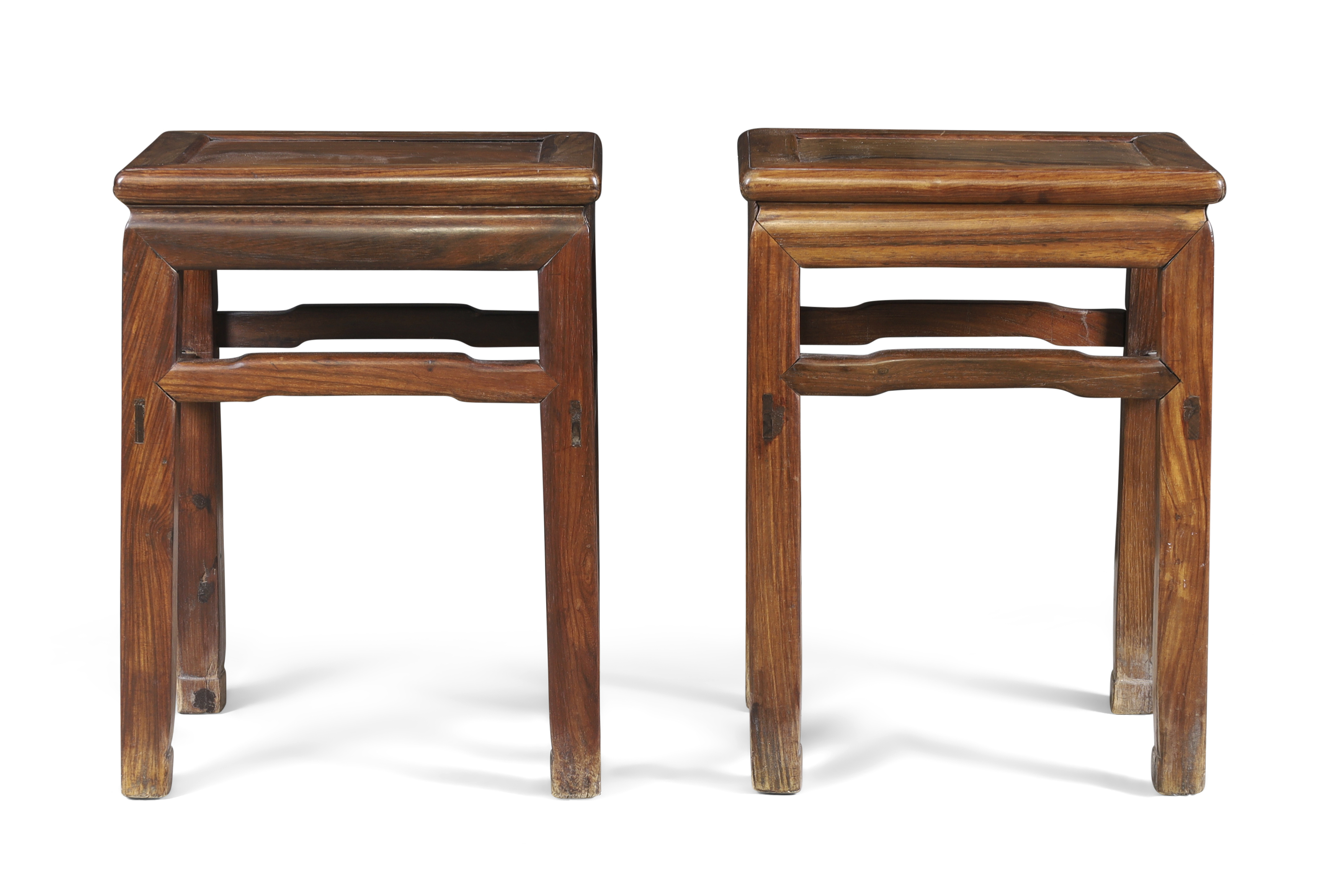 A pair of Chinese hongmu rectangular stools Qing dynasty, 19th century Of rectangular form with...