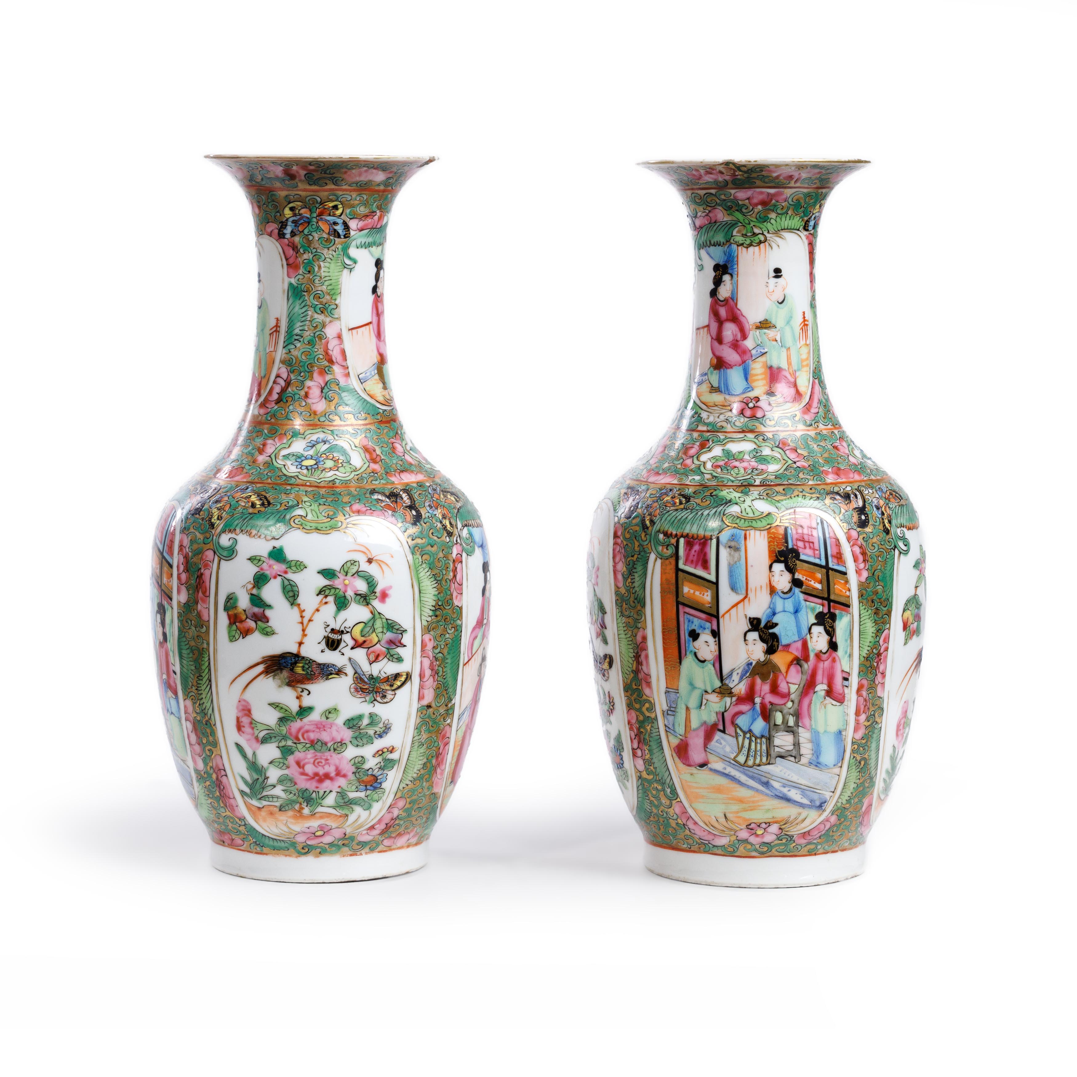 Seven Chinese Canton famille rose pieces Qing dynasty, 19th century Comprising a pair of balust... - Image 2 of 3