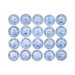 Twenty Chinese blue and white 'peacock' saucer dishes excavated from the Ca Mau shipwreck Qing d...