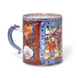A Chinese underglaze blue, famille rose, iron red and gilt  'Mandarin pattern' tankard Qing dyna...