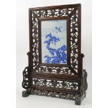 A Chinese blue and white 'cranes' table screen, Republic period Finely painted with two cranes ...