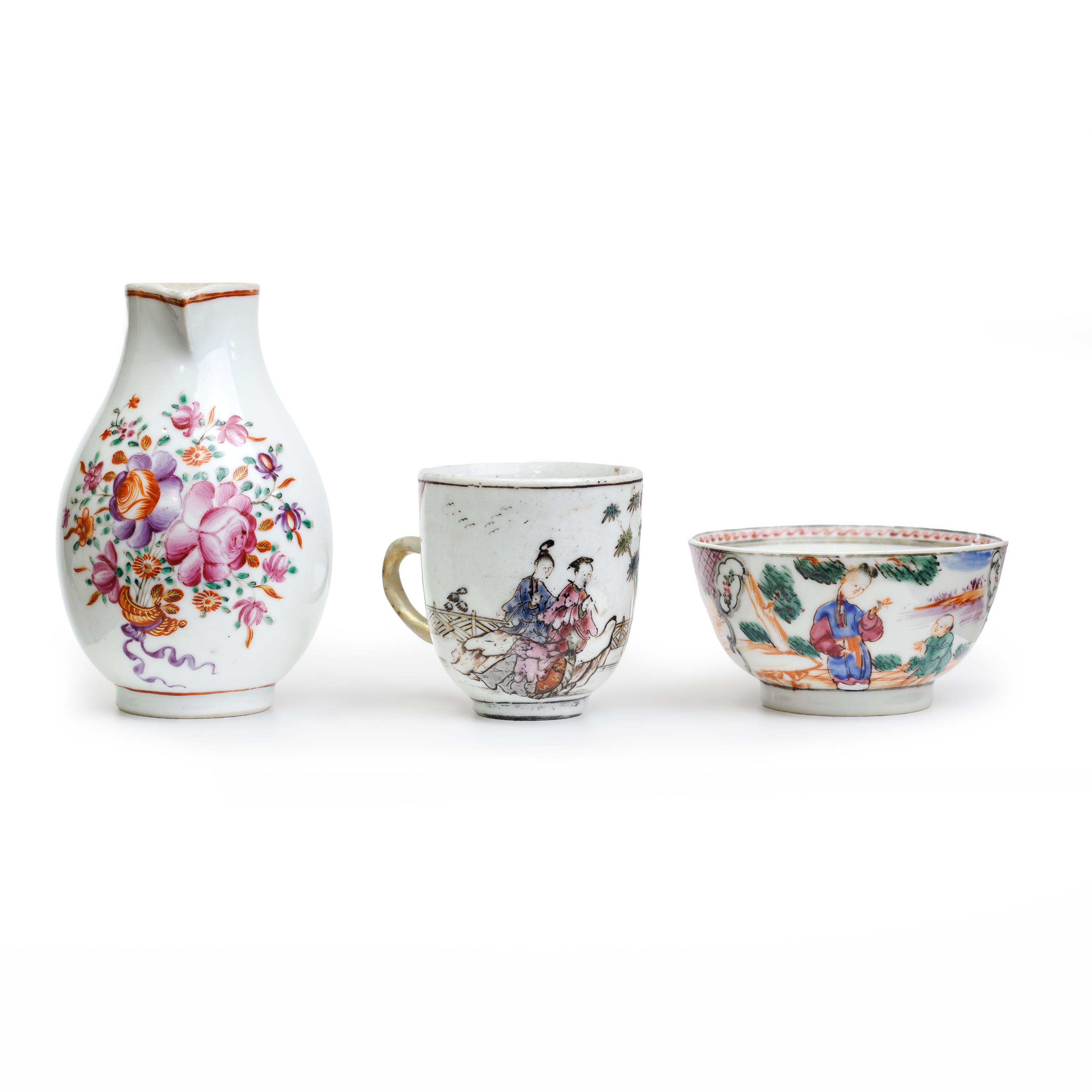 Three Chinese export famille rose porcelains Qing dynasty, 18th century Comprising a milk jar p... - Image 2 of 2