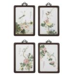 Four Chinese famille rose porcelain plaques, signed Botao Republic period Each with a wood fram...