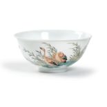 A Chinese famille rose 'geese and peaches' bowl Republic period Painted to the interior with a ...