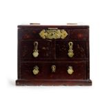 A Chinese lacquered wood travelling 'vanity' chest Late Qing dynasty Of typical construction wi...