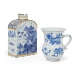 A Chinese blue and white cup and a tea cannister Qing dynasty, Kangxi period and 18th century T...