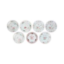 Seven Chinese famille rose export plates Qing dynasty, Qianlong period All enamelled and gilt w...