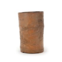 A Chinese bamboo skin carved bush pot Early 20th century Raised on three bracket feet, carved t...
