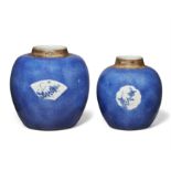 Two Chinese powder blue resist decorated oviform jars Qing dynasty, Kangxi period Resist-decora...