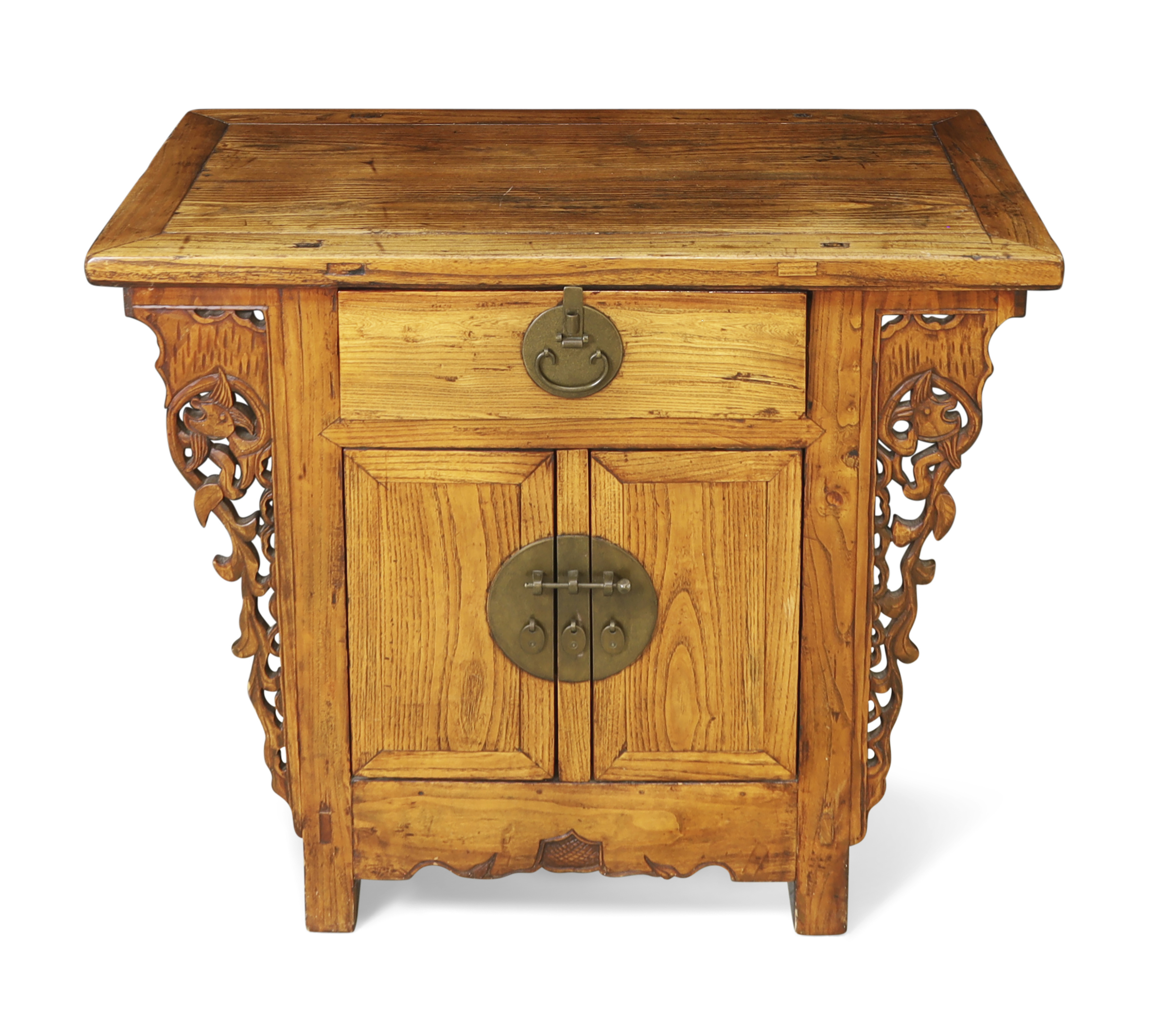 A Chinese elm altar table, 20th century The rectangular top above central drawer and pair of cu... - Image 2 of 2