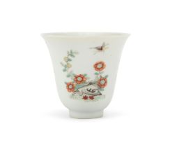 A Chinese famille verte 'floral' wine cup Late Qing dynasty/Republic period, apocryphal Kangxi s...