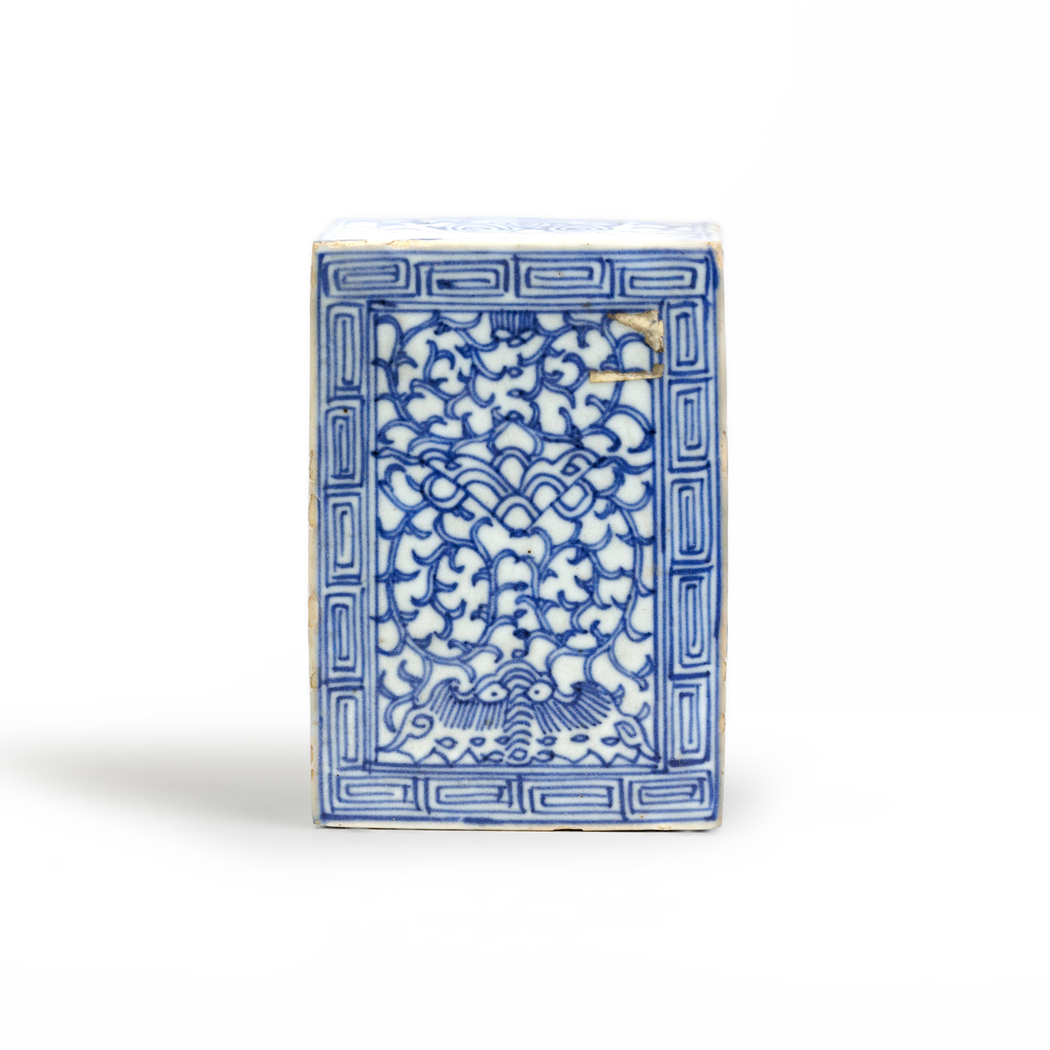 A Chinese blue and white box and cover Qing dynasty 19th century Of rectangular form, painted t...