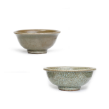A Chinese Longquan celadon-glazed bowl and a crackled green glazed bowl Yuan/Ming and Ming dynas...