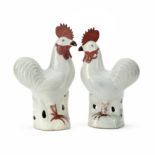 A pair of large Chinese export white glazed chickens Qing dynasty, 19th century With finely det...