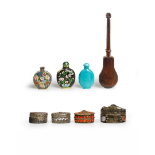 A group of Chinese works of art Late Qing dynasty - 20th century Comprising: two cloisonné-enam...