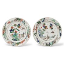 A pair of Chinese famille verte 'geese' plates Qing dynasty, Kangxi period Enamelled to the int...