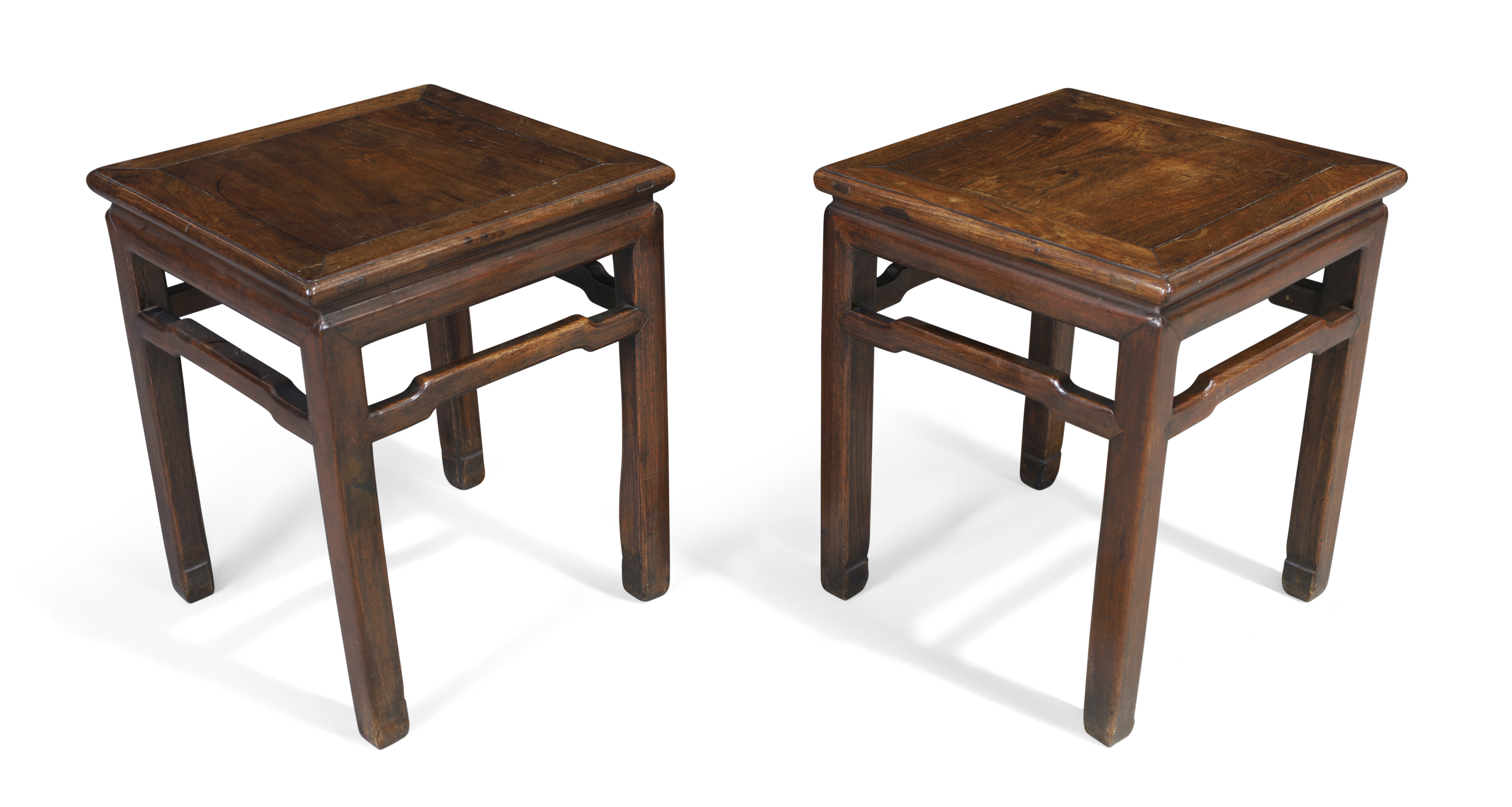 A pair of Chinese hongmu Ming style square stools, Qing dynasty, 19th century With open frieze ... - Image 2 of 2