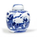 A Chinese blue and white 'boys' jar and cover Qing dynasty, 19th century Decorated with a lady ...