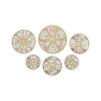 Six Chinese Canton famille rose plates Qing dynasty, 19th century Comprising four smaller plate...