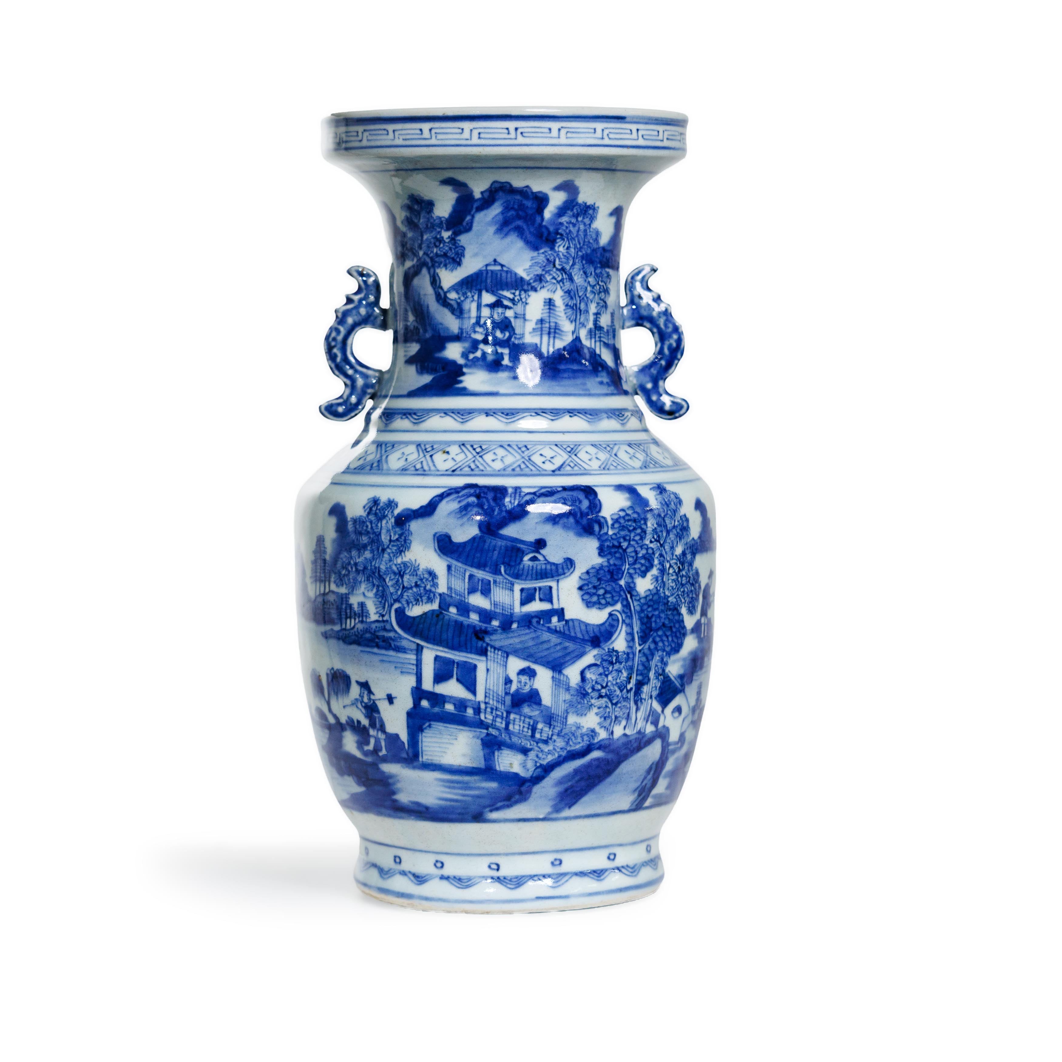 A Chinese blue and white baluster vase, Qing dynasty, 19th century Decorated to the body with f...