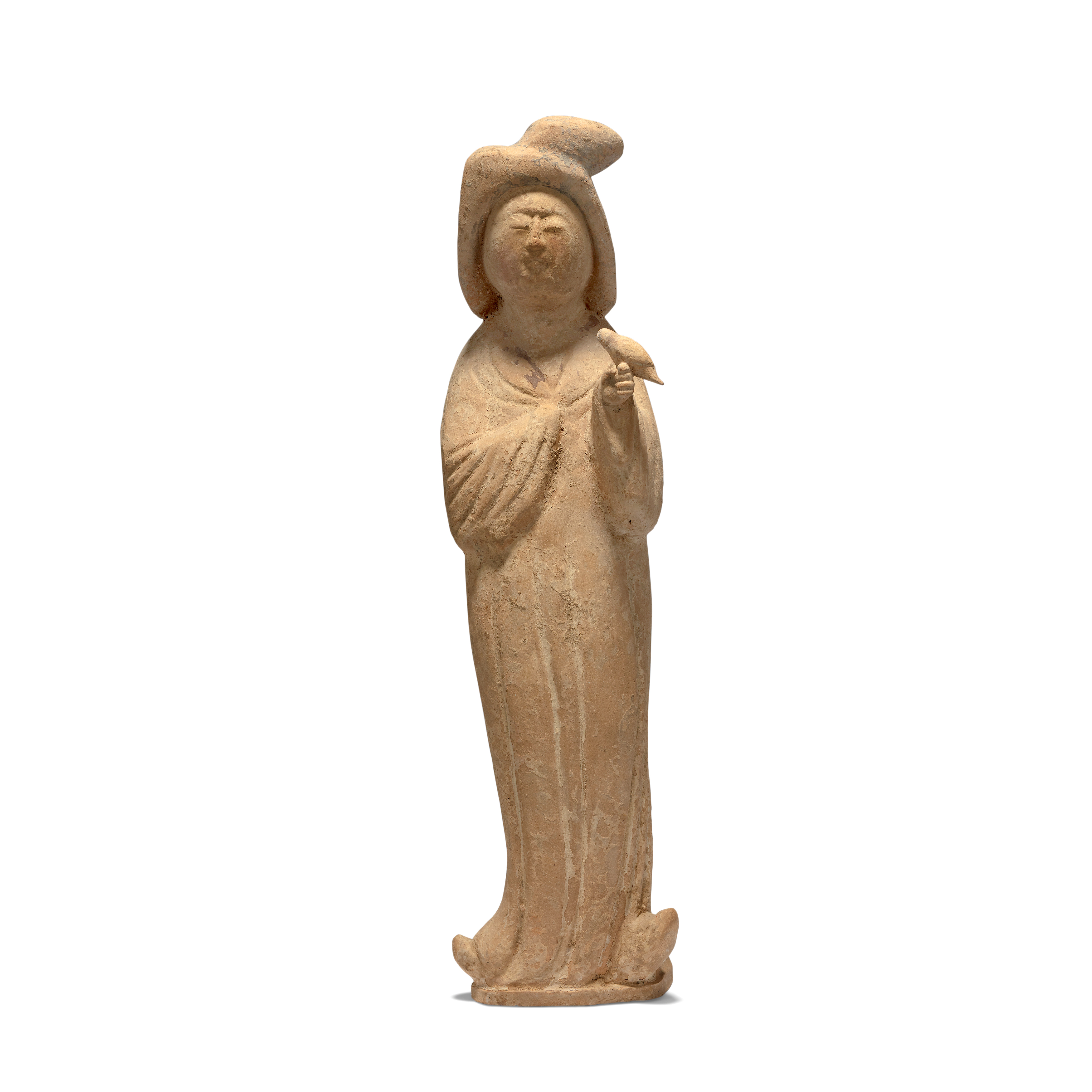 A Chinese pottery figure of a court lady Tang dynasty Modelled swaying slightly to the left wit...
