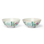 A pair of Chinese famille rose 'peony' bowls Republic period, apocryphal Tongzhi seal marks Eac...