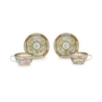 Two sets of Chinese export Canton famille rose teacup and saucers Qing dynasty, 19th century In...