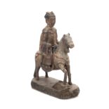 A Chinese polychrome wood figure of an official on a horse Qing dynasty, 18th century Shown sea...