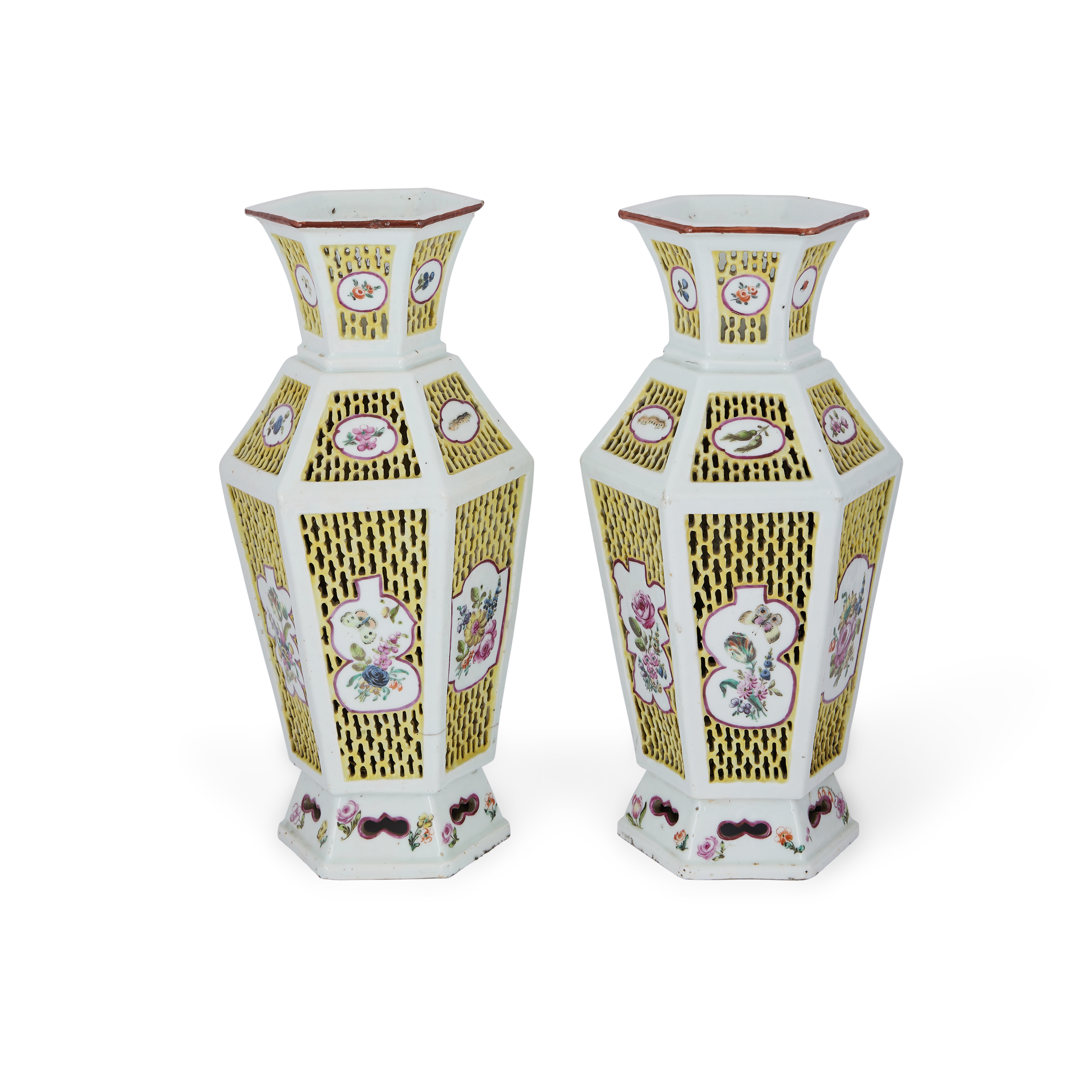 A pair Chinese export famille rose reticulated vases Qing dynasty, 18th/19th century Each of he...