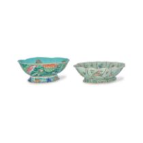Two large Chinese famille rose 'lotus' stem bowls Qing dynasty, 19th century The first, with 's...