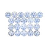 Twenty-one Chinese blue and white 'rocks on a terrace' saucers excavated from the Ca Mau shipwrec...