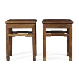 A pair of Chinese hongmu rectangular stools Qing dynasty, 19th century Of rectangular form with...
