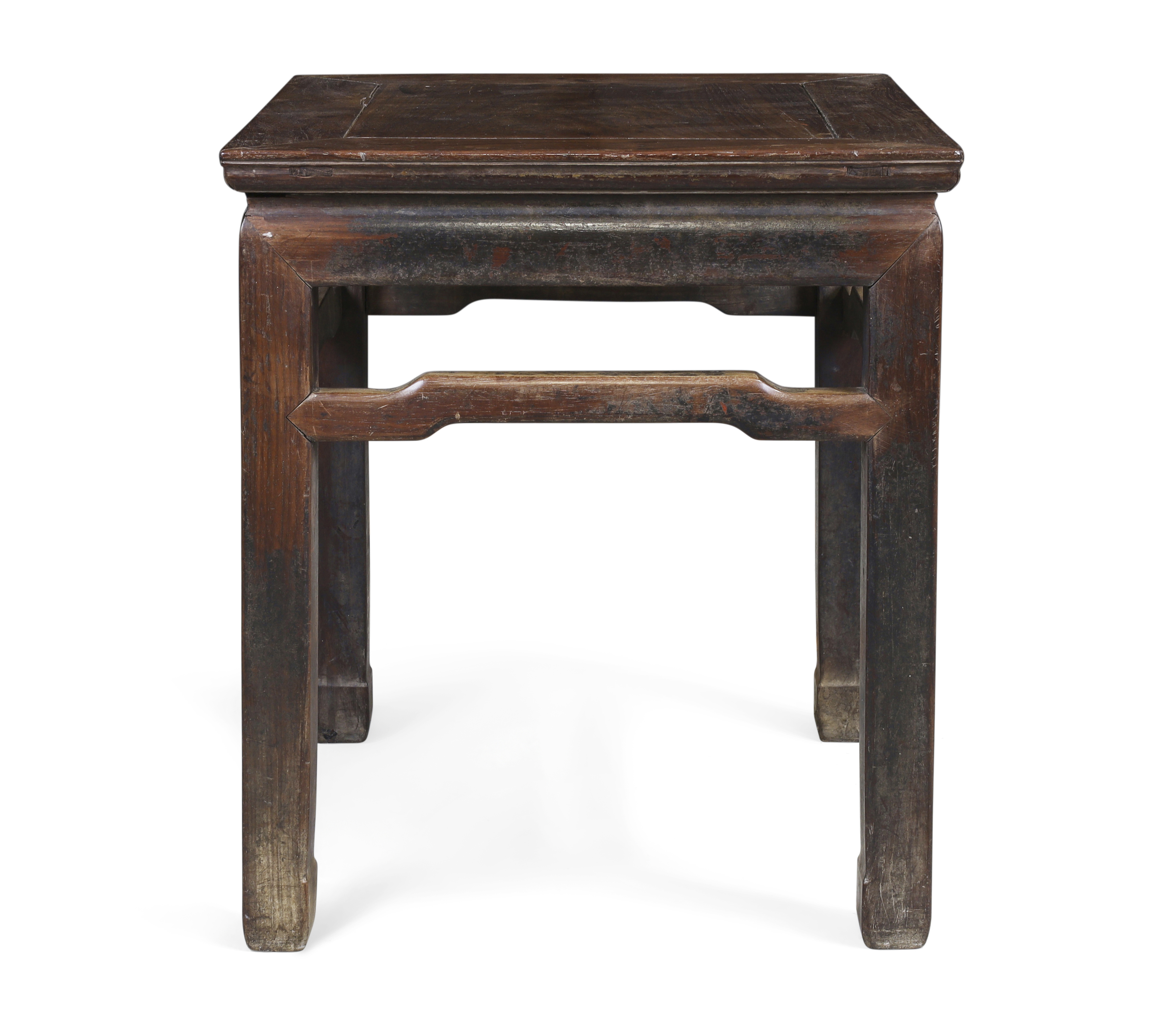 A Chinese hongmu Ming style stool, Qing dynasty, 19th century The square top above open stepped...