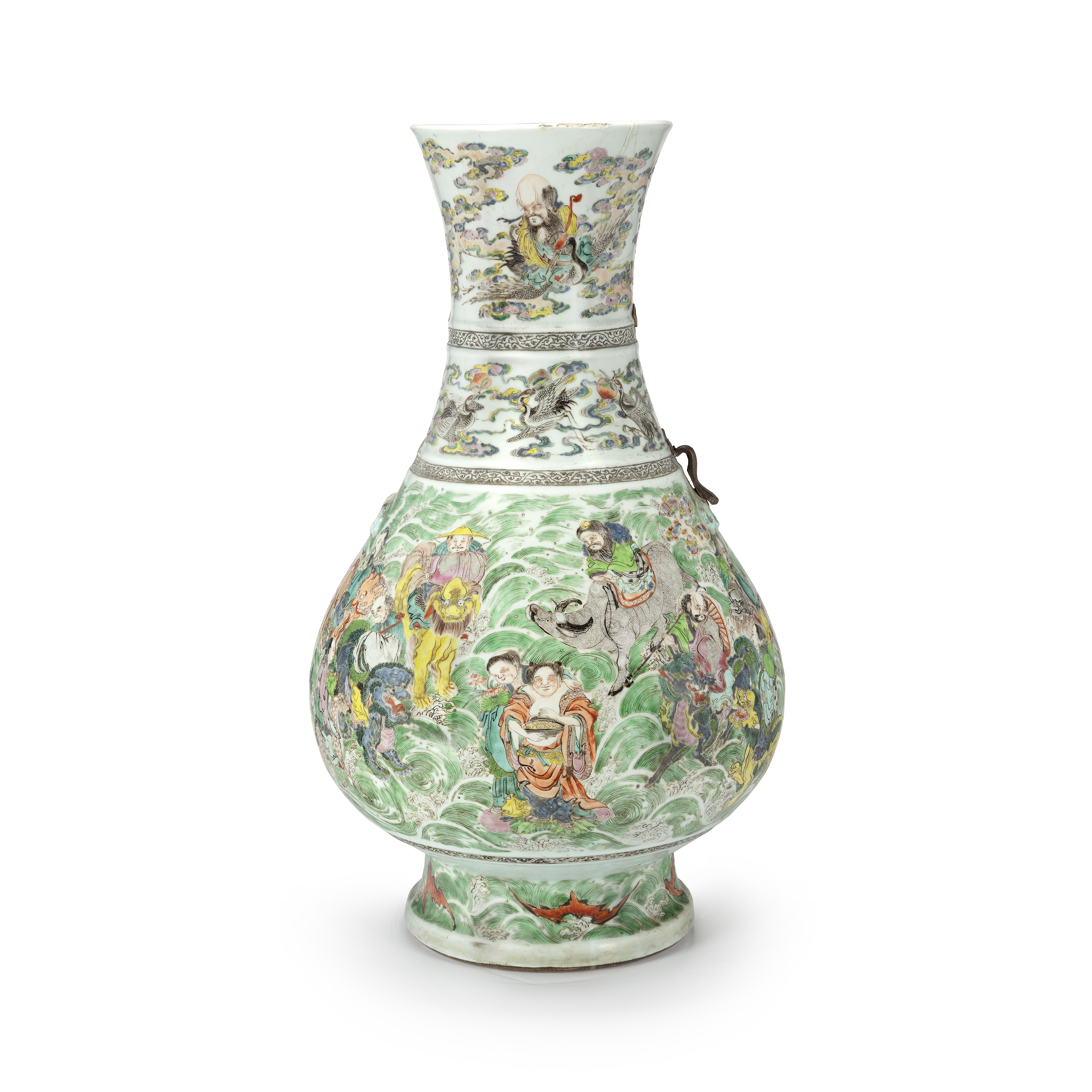 A large Chinese famille verte vase 19th century The bulbous pear-shaped body with flaring rim a... - Image 2 of 2