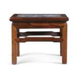 A Chinese hongmu Ming style marble inset small stool Qing dynasty, 19th century The rectangular...