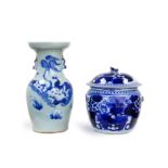 A Chinese celadon ground vase and a blue and white four tie jar Late Qing dynasty The celadon v...