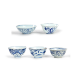 Five Chinese blue and white bowls Ming dynasty and 19th century Comprising four bowls of Ming d...