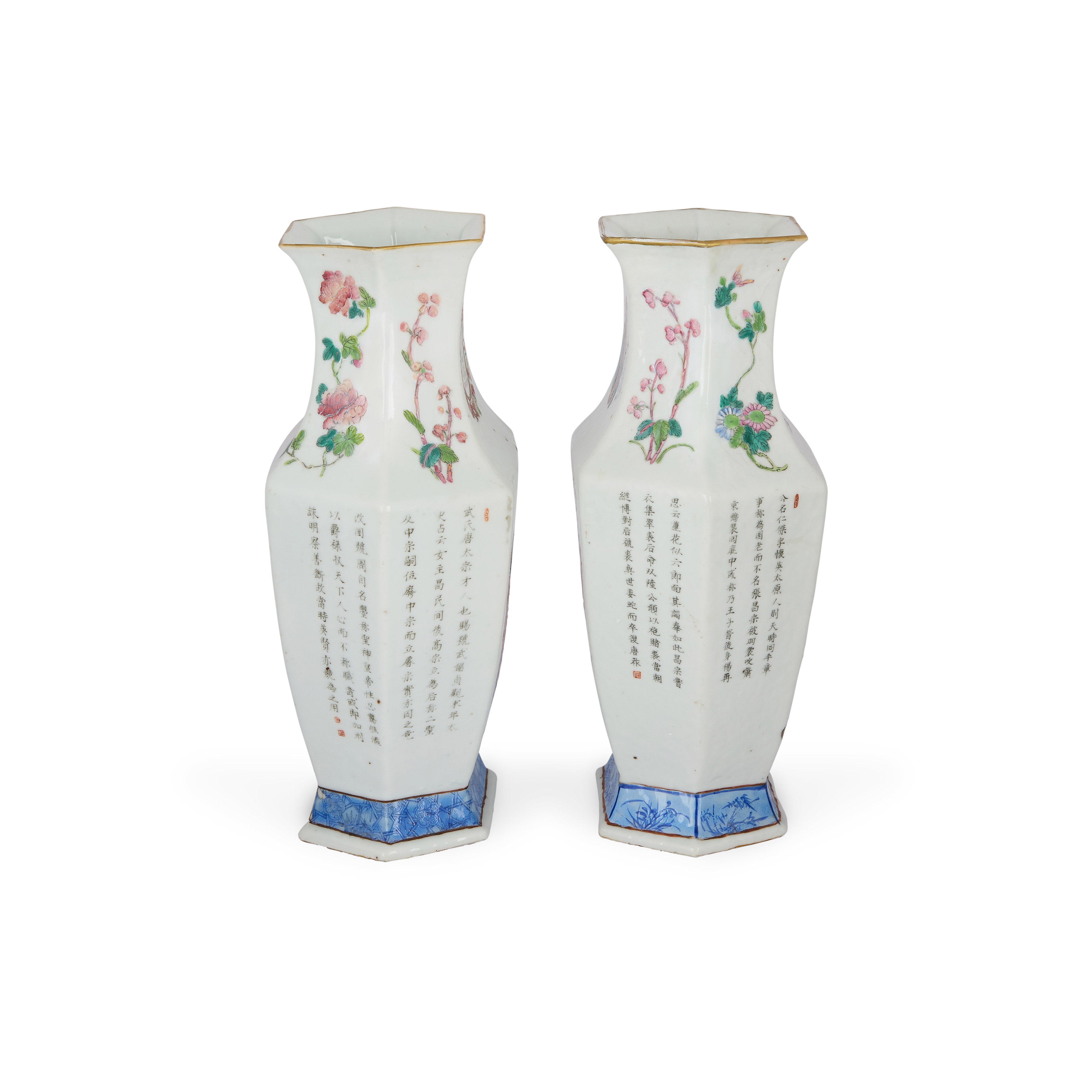 A pair of Chinese famille rose 'Wu Shuang Pu' hexagonal vases Qing dynasty, 19th century Each e... - Image 3 of 3